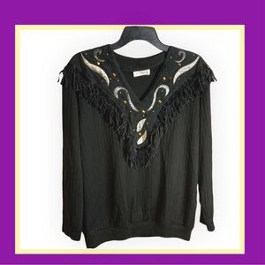 Jon Pierre Black w Fringe, Gold Rivets, Silver Scrolling Wm L